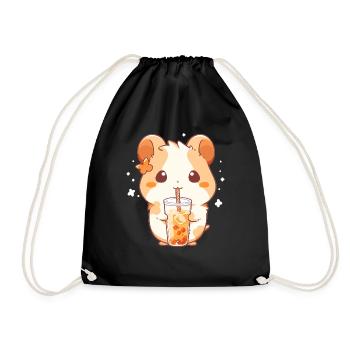 Kawaii Hamster trinkt Boba Bubble Tea Chibi - Turnbeutel - Schwarz - Vorne