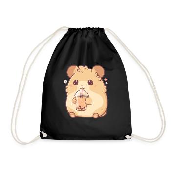 Kawaii Hamster trinkt Boba Bubble Tea Chibi - Turnbeutel - Schwarz - Vorne