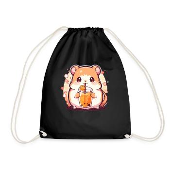 Kawaii Hamster trinkt Boba Bubble Tea Chibi - Turnbeutel - Schwarz - Vorne