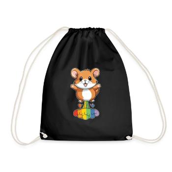 Hamster Gold Hamster Funny Rainbow Fart - Drawstring Bag - black - Front