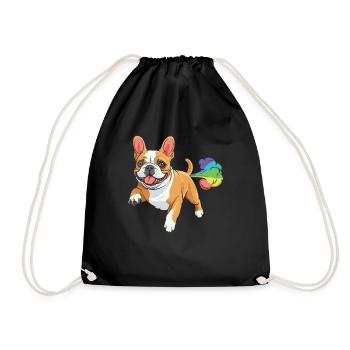 French Bulldog Funny Rainbow Fart - Drawstring Bag - black - Front