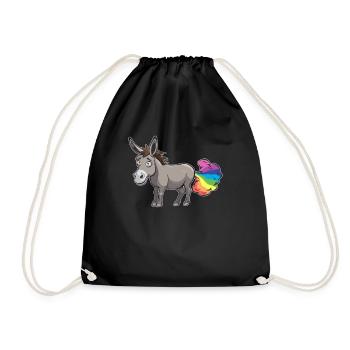 Muli Esel Lustig Regenbogenfurz - Turnbeutel - Schwarz - Vorne