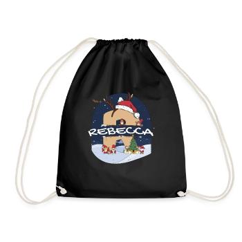 Awesome Rebecca Name w Santa Hat in Xmas Theme - Drawstring Bag - black - Front