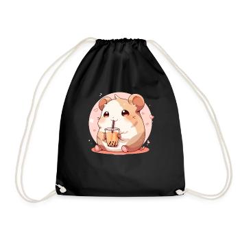 Kawaii Hamster trinkt Boba Bubble Tea Chibi - Turnbeutel - Schwarz - Vorne