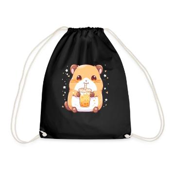 Kawaii Hamster trinkt Boba Bubble Tea Chibi - Turnbeutel - Schwarz - Vorne