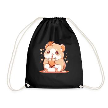 Kawaii Hamster trinkt Boba Bubble Tea Chibi - Turnbeutel - Schwarz - Vorne