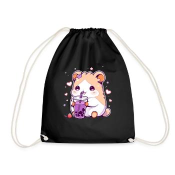 Kawaii Hamster trinkt Boba Bubble Tea Chibi - Turnbeutel - Schwarz - Vorne