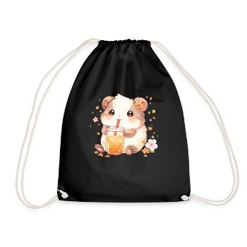 Kawaii Hamster trinkt Boba Bubble Tea Chibi - Turnbeutel - Schwarz - Vorne
