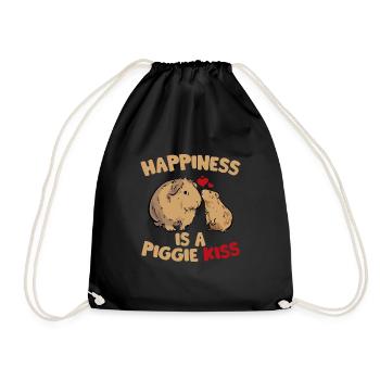 Happiness is a Piggie Kiss Cavy Lover Guniea Pig R - Drawstring Bag - black - Front