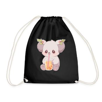 Kawaii Koala trinkt Boba Bubble Tea Chibi - Turnbeutel - Schwarz - Vorne