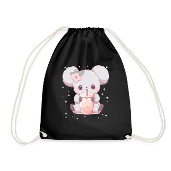 Kawaii Koala trinkt Boba Bubble Tea Chibi - Turnbeutel - Schwarz - Vorne