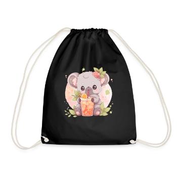 Kawaii Koala trinkt Boba Bubble Tea Chibi - Turnbeutel - Schwarz - Vorne