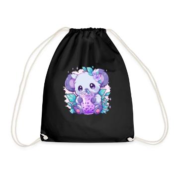 Kawaii Koala trinkt Boba Bubble Tea Chibi - Turnbeutel - Schwarz - Vorne