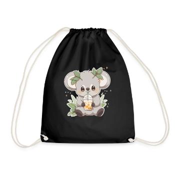 Kawaii Koala trinkt Boba Bubble Tea Chibi - Turnbeutel - Schwarz - Vorne