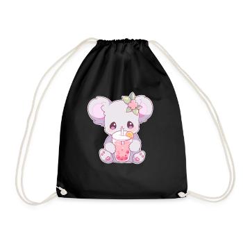 Kawaii Koala trinkt Boba Bubble Tea Chibi - Turnbeutel - Schwarz - Vorne
