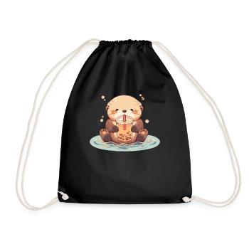Kawaii Otter trinkt Boba Bubble Tea Chibi - Turnbeutel - Schwarz - Vorne