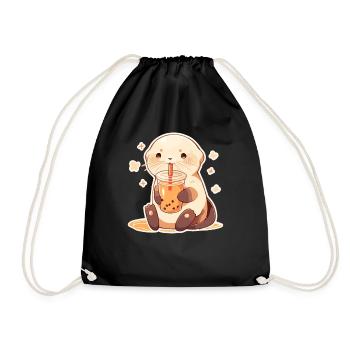 Kawaii Otter trinkt Boba Bubble Tea Chibi - Turnbeutel - Schwarz - Vorne