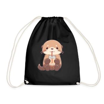 Kawaii Otter trinkt Boba Bubble Tea Chibi - Turnbeutel - Schwarz - Vorne
