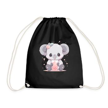 Kawaii Koala trinkt Boba Bubble Tea Chibi - Turnbeutel - Schwarz - Vorne