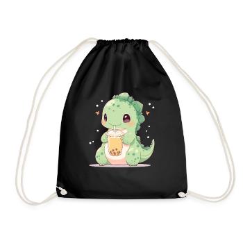 Kawaii Dinosaure Boissons Boba Bubble Tea Chibi - Sac de sport léger - noir - Devant