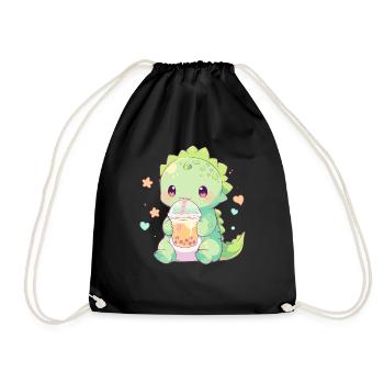 Kawaii Dinosaure Boissons Boba Bubble Tea Chibi - Sac de sport léger - noir - Devant