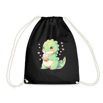 Kawaii Dinosaure Boissons Boba Bubble Tea Chibi - Sac de sport léger - noir - Devant
