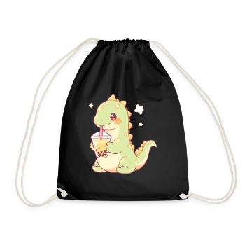 Kawaii Dinosaure Boissons Boba Bubble Tea Chibi - Sac de sport léger - noir - Devant