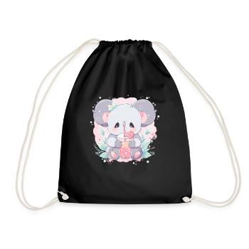 Kawaii Koala trinkt Boba Bubble Tea Chibi - Turnbeutel - Schwarz - Vorne