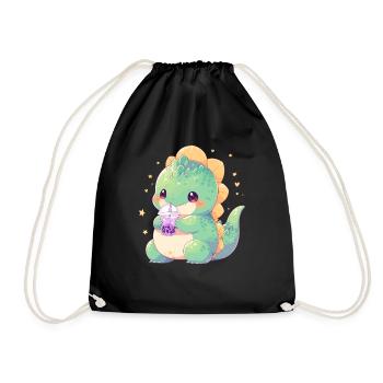 Kawaii Dinosaure Boissons Boba Bubble Tea Chibi - Sac de sport léger - noir - Devant