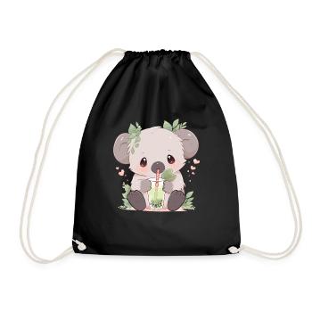 Kawaii Koala trinkt Boba Bubble Tea Chibi - Turnbeutel - Schwarz - Vorne