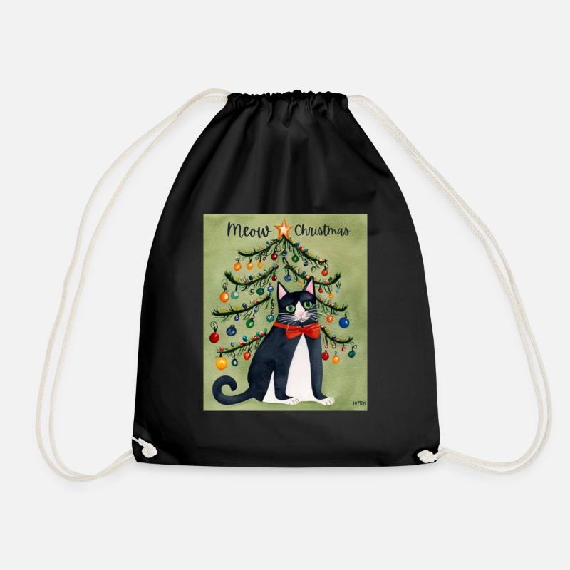 Christmas meow cat - Drawstring Bag - black