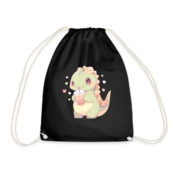 Kawaii Dinosaure Boissons Boba Bubble Tea Chibi - Sac de sport léger - noir - Devant