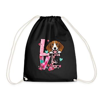 Beagle Hund Ich liebe meinen Hund Valentinstag - Turnbeutel - Schwarz - Vorne