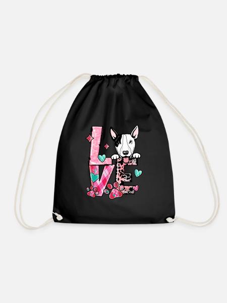 Bullterrier Dog I Love My Dog Valentines Day - Drawstring Bag - black