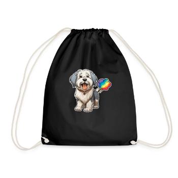 Old English Shepherd Bobtail Cute - Drawstring Bag - black - Front