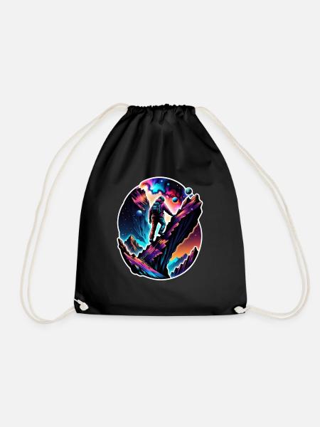 Climbing - Moon - Space - Drawstring Bag - black