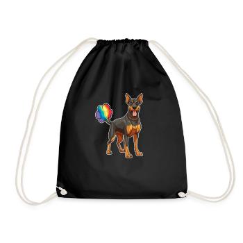 Doberman Cute Rainbow Fart - Drawstring Bag - black - Front