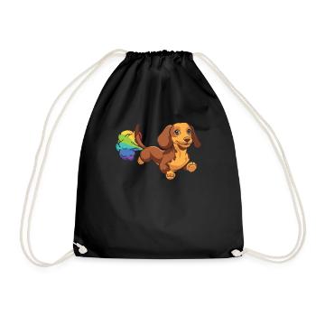 Dackel Dachshund Regenbogenfurz - Turnbeutel - Schwarz - Vorne