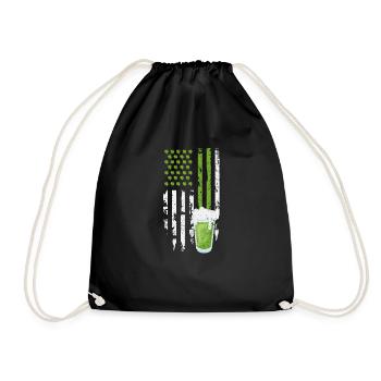 Lucky Green Clover Bier Amerikanische Flagge Happy - Turnbeutel - Schwarz - Vorne