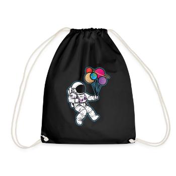 Astronaut Holding Planet Balloons Solar System - Drawstring Bag - black - Front