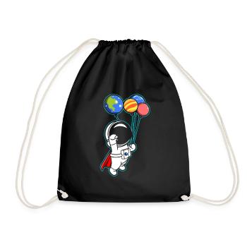 Astronaut Holding Planet Balloons Solar System - Drawstring Bag - black - Front