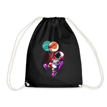 Astronaut Holding Planet Balloons Solar System - Drawstring Bag - black - Front