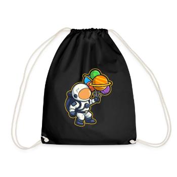 Astronaut Holding Planet Balloons Solar System - Drawstring Bag - black - Front