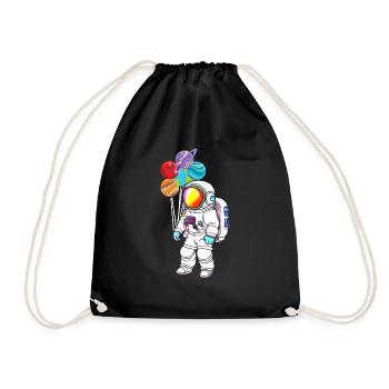 Astronaut Holding Planet Balloons Solar System - Drawstring Bag - black - Front