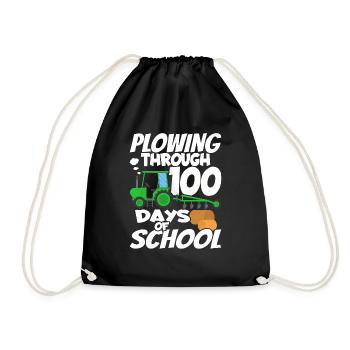 100. Tag Des Schul Traktorkostüms 100 Schultage - Turnbeutel - Schwarz - Vorne