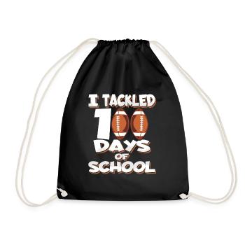 100. Tag Des Schulfußballkostüms 100 Schultage - Turnbeutel - Schwarz - Vorne
