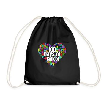 100. Tag Des Schulherzkostüms 100 Schultage - Turnbeutel - Schwarz - Vorne