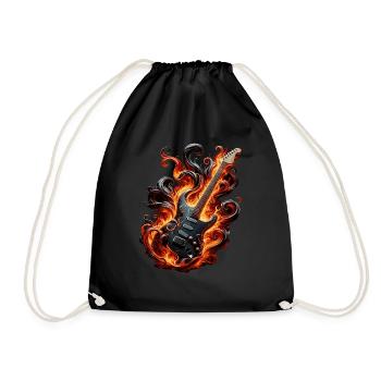 E-Gitarre mit Flammen - Turnbeutel - Schwarz - Vorne