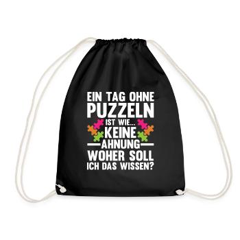 Puzzlefan Puzzler Puzzleteile Puzzle - Turnbeutel - Schwarz - Vorne