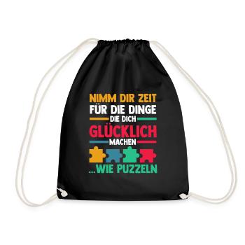 Puzzlefan Puzzler Puzzleteile Puzzle - Turnbeutel - Schwarz - Vorne